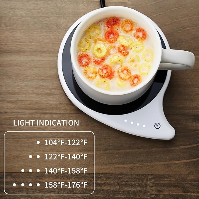Coffee Warmer for Desk, Touch Control Mug Warmer, 4 Temperature Settings Up to 144℉, 4.3-inch Plate for Glass Cups, Mugs, Teapots, 59-inch Cord, Ideal for Office and Gifts