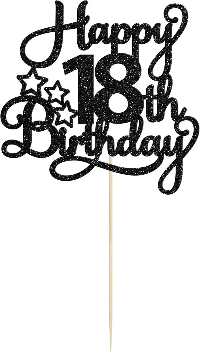 1 Pack Happy 18th Birthday Cake Topper Black Glitter 18 & Fabulous Cheers to 18 Years Old Birthday Cake Pick for Celebrating 18th Birthday Anniversary Party Cake Decorations Supplies