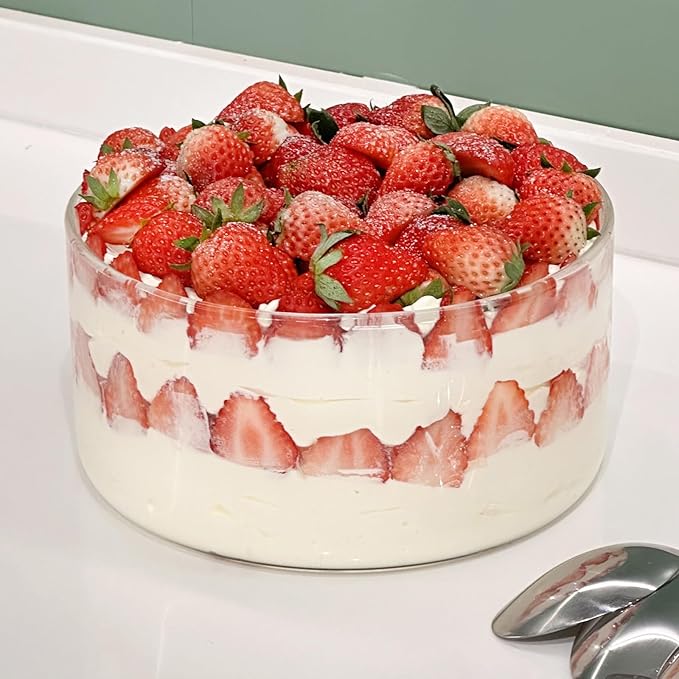 104oz Large Glass Trifle Bowl, Modern Design Clear Glass Round Dessert Centerpiece Serving Bowl for Laying Ice Cream Cakes, Salad, Fruit, Microwave & Dishwasher Safe