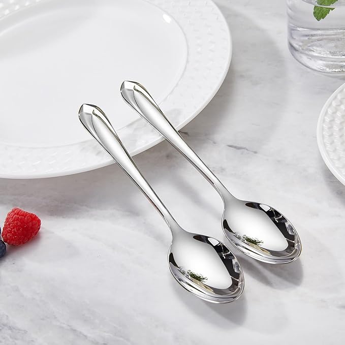 KEAWELL Premium Astra 4-Piece 7.4 inch Spoon Set ??Mirror-Finished 18/10 Stainless Steel with Diamond-Faceted Handles Dishwasher Safe for Modern Dining (4, Dinner Spoons)