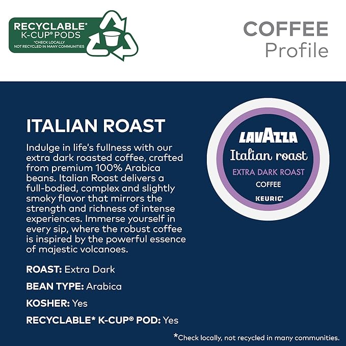 Lavazza Italian Roast, Keurig Single Serve K-Cup Pods, 60ct (6 Packs of 10)