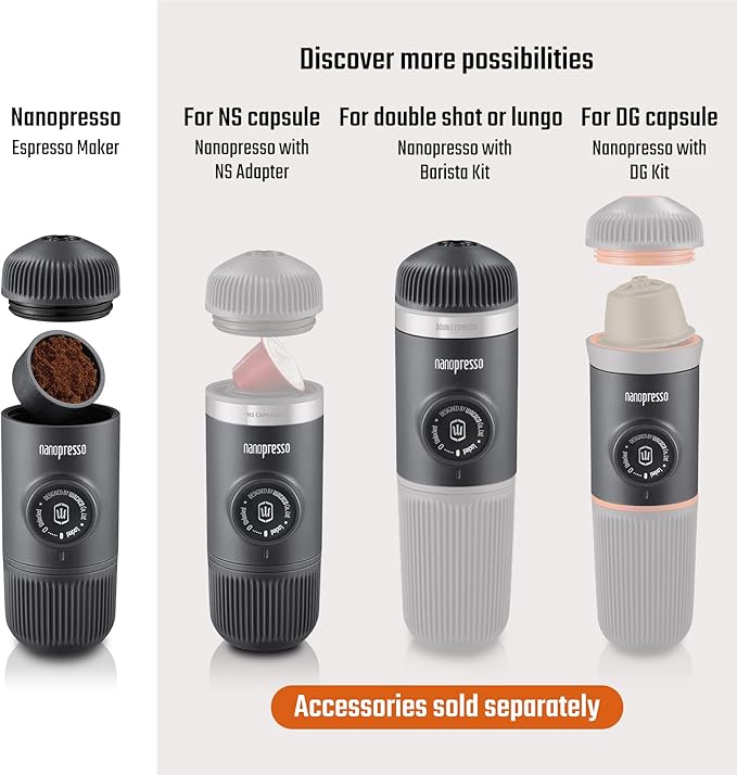 WACACO Nanopresso Portable Espresso Maker Bundled with Protective Case, Upgrade Version of Minipresso, Mini Travel Coffee Machine, Perfect for Camping, Travel and Office (Elements Moss Green)