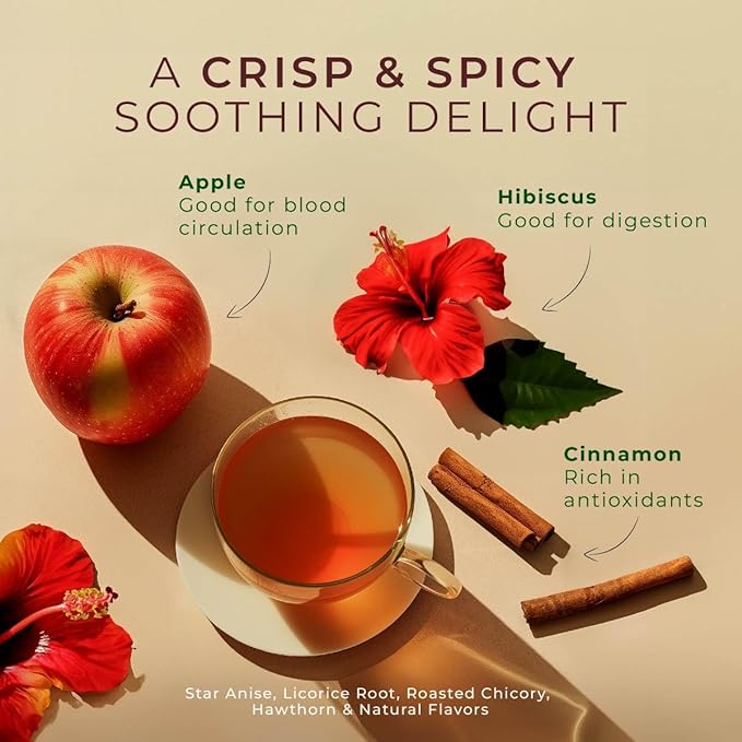 Gya Tea Co Cinnamon Apple Tea pod Tea Gift Set (16 ct) - Decaf Apple Cider for Soothing & Digestive Health