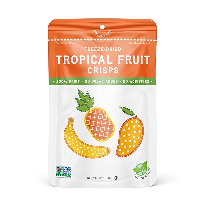 Nature's Turn Freeze-Dried Fruit Snacks, Tropical Crisps, Pack of 6 (1.2 oz Each)