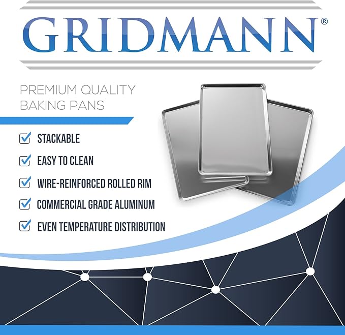 GRIDMANN 15" x 21" Commercial Grade Aluminum Cookie Sheet Baking Tray Pan Three Quarter Sheet - 12 Pans
