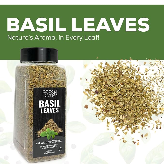 Fresh Finest Basil Leaves Spice 5.30 oz ??Dried Sweet Basil for Cooking, Non-GMO, Gluten-Free,