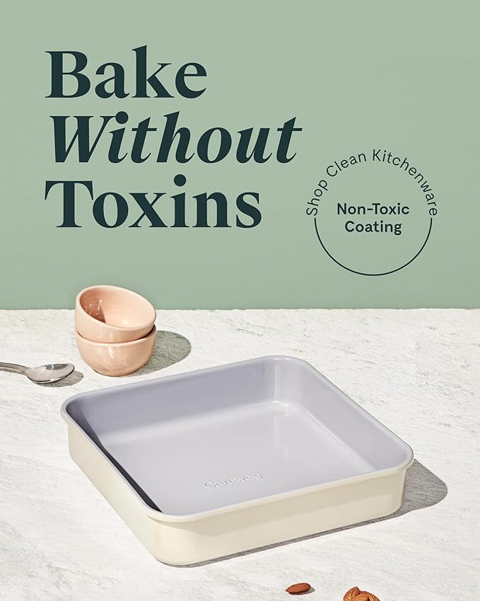 Caraway Non-Stick Ceramic 9??Square Pan - Naturally Slick Ceramic Coating - Non-Toxic, PTFE & PFOA Free - Perfect for Brownies, Lemon Bars, Cakes, & More - Sage