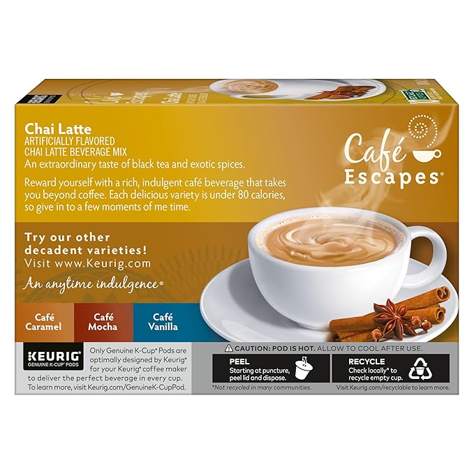 Café Escapes Chai Latte, Single-Serve K-Cup Pods, 60 Count