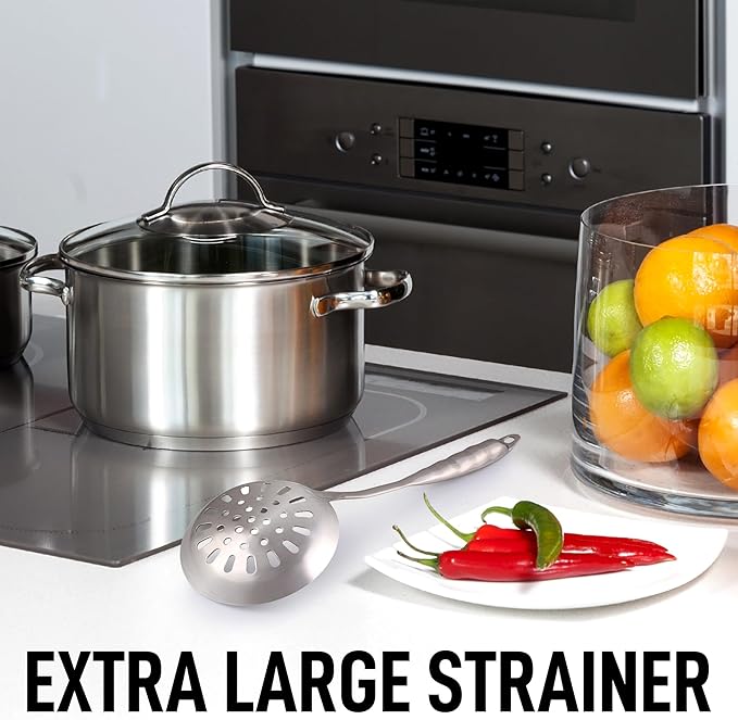 Zulay Kitchen Stainless Steel Slotted Serving Spoon - Large Frying Spoon Skimmer - Durable Utensil with Ergonomic, Easy to Use Handle - Easy to Clean, Perfect for at Home Cooks & Chefs - 14.5??,<div>