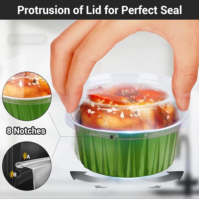 EUSOAR Aluminum Muffin Cups with Lid, 30pcs 5oz Creme Brulee Ramekins Disposable Custard Flan Molds, Oven Small Foil Dessert Containers Baking Cups for Wedding Birthday Party Favor-Dark Green