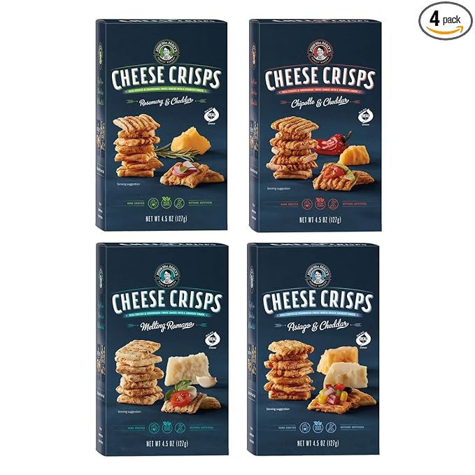 John Wm. Macy - CheeseCrisps Assortment Multipack - Hand Crafted, Non GMO, and Nothing Artificial - Made with Real Cheese - 4.5 oz. Cartons - 4 Pack