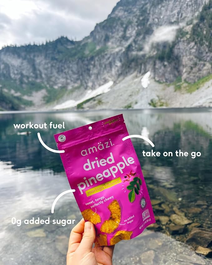 Am채zi Foods | Dried Pineapple - Moringa Hibiscus (6 Pack) | All Natural Snacks | No Sugar Added Dried Pineapple | Dehydrated Fruit