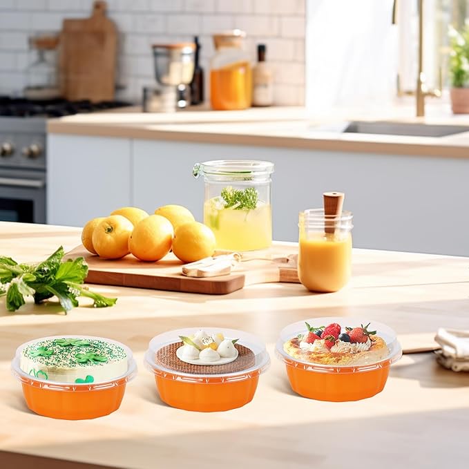 Beasea Ramekins Baking Cups with Lids, 120 Pack 8 oz 4 Inch Mini Disposable Orange Aluminum Foil Creme Brulee Baking Cups Small Round Cupcake Tart Pie Tins Pans Individual Containers Oven Safe