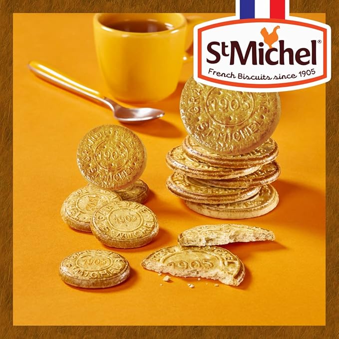 St Michel Caramel Grandes Galettes Butter Cookies Biscuits 5.29oz, Made In France, Pack of 4 Non-GMO total of 36 Butter Cookies
