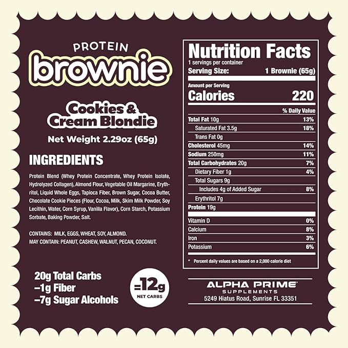 Prime Bites Protein Brownie, High Protein, Collagen Fortified Low Sugar Treat, Delicious Snack - 12 Bars per Box (Banana Nut)