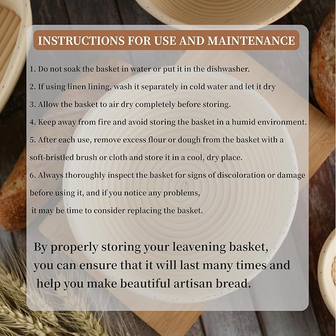 Banneton Premium Round Bread Proofing Basket with Liner - Perfect Proofing Basket, Handmade Rattan Basket for Making Beautiful Bread (10 Inch)
