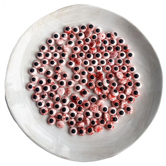 Weraru Small Candy Bloody Red Eyeballs Eye Ball Sweets Cake Cupcake Toppers Cookie Dessert Sprinkles Decorations for Christmas Halloween Birthday Party Supplies 3.4 Ounce