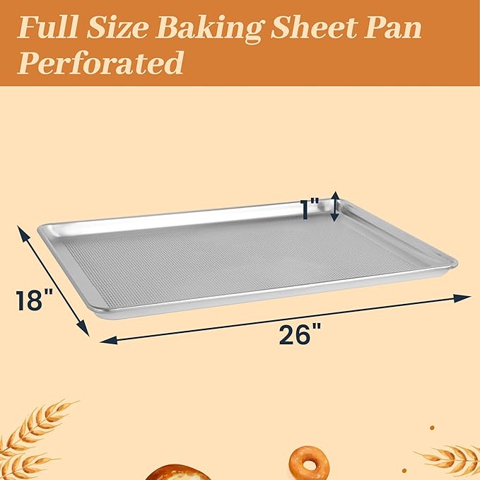 6 Pack Full Size Baking Sheet Pans Perforated, Aluminum Commercial Cookie Sheets Non-Stick, 26"x18"