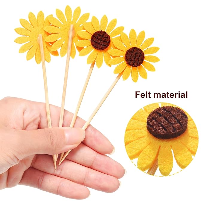60 Pieces Sunflower Cupcake Toppers Yellow Flower Cake Picks Sunflower Toothpicks Summer Food Picks for Wedding Party Supplies Birthday Cake Decorations