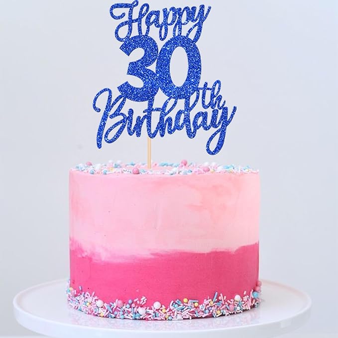 1 PCS Happy 30th Birthday Cake Topper Glitter Cheers to 30 Years Birthday Cake Pick Thirty Hello 30 Fabulous Cake Decoration for Happy 30th Birthday Anniversary Party Decorations Supplies Blue