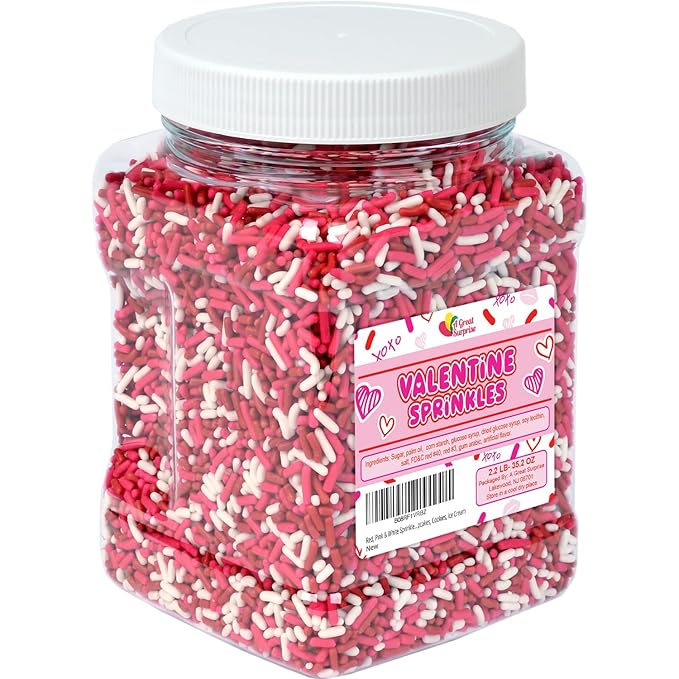 Valentines Day Sprinkles - 1.6 LB - Pink, Red and White Jimmies - Cookie, Cupcake, Cake Decorating Bulk