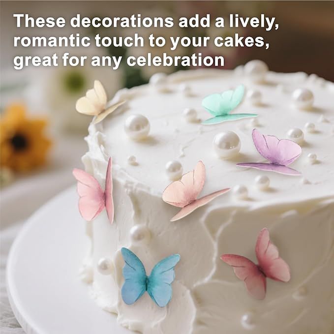48pcs Edible Butterflies for Cake Decorating, Wafer Paper Butterfly Cake Decorations, Edible Cake Decorations(6 Colors)