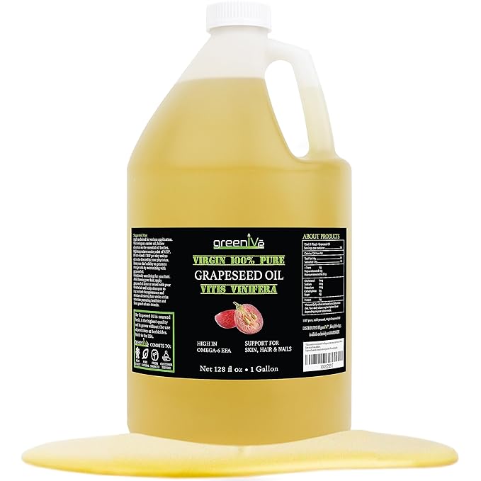 GreenIVe Grapeseed Oil Organically Grown 100% Pure Cold Pressed Light Flavor High Tempurature Cooking (128 Fl Oz (Gallon))