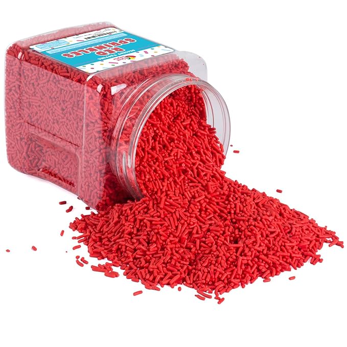 Red Sprinkles - 1.6 Pounds - Bulk Jimmies - Edible Decorations for Cake Decorating - Dessert Toppings for Ice Cream, Cupcakes, Cookies, Cake Pops