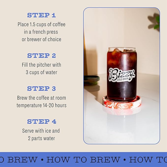 Bizzy Organic Cold Brew Coffee | Dark & Bold Blend | Coarse Ground Coffee | Dark Roast | Micro Sifted | Specialty Grade | 100% Arabica | 2 LB
