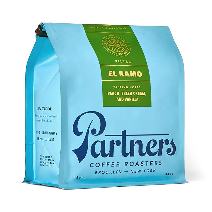 PARTNERS COFFEE ROASTERS - Whole Bean Coffee (El Ramo - Colombian, Light Roast) 12oz - Sweet, Nuanced Colombian Blend - Peach, Fresh Cream, Vanilla - Whole Coffee Beans - Roasted in New York City