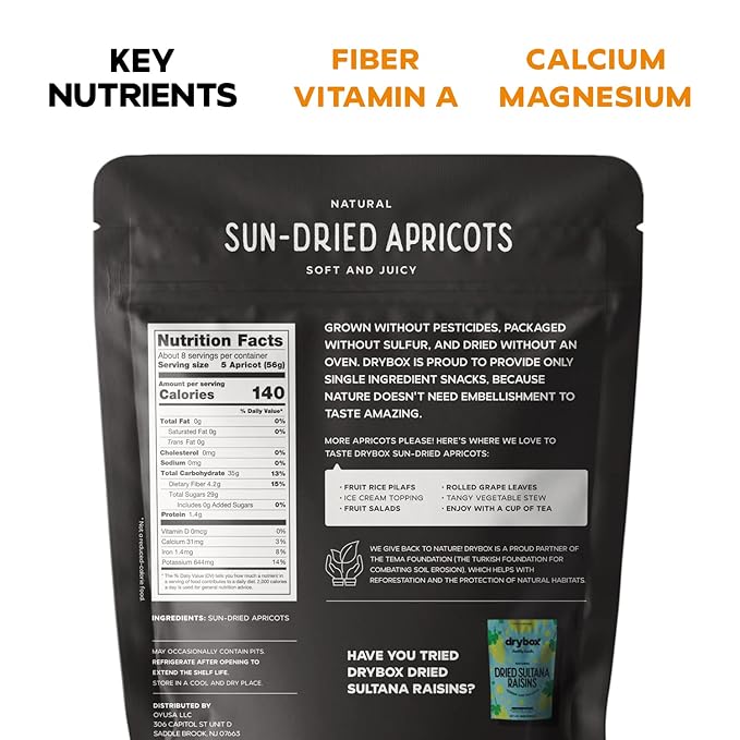 Drybox Unsulfured Organic Sun Dried Turkish Apricots, Unsweetened No Sugar Added, Non-GMO Dried Apricots for Snacking in School, Gym, and Office | Resealable 1 lb per pack - 1 Pack