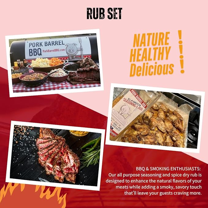 Pork Barrel BBQ Spice Collection Gift Pack | Gifts for Men| 3.8 oz All American Spice, 4.5 oz Steak and 3 oz Chicken, All Purpose BBQ Rub - No MSG, Gluten-Free, Zero Calorie