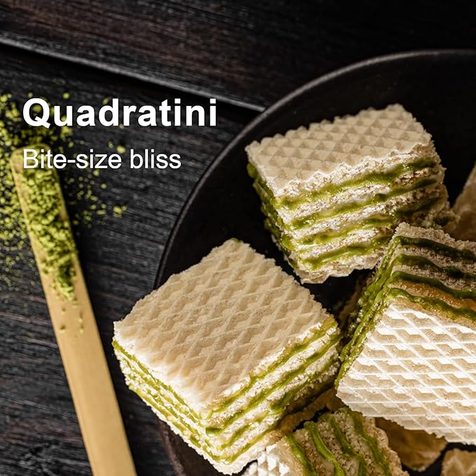 Loacker Quadratini Matcha Wafer Cookies LARGE - 30% Less Sugar - Premium Crispy Bite Size Wafers - NON-GMO - LARGE Pack of 6