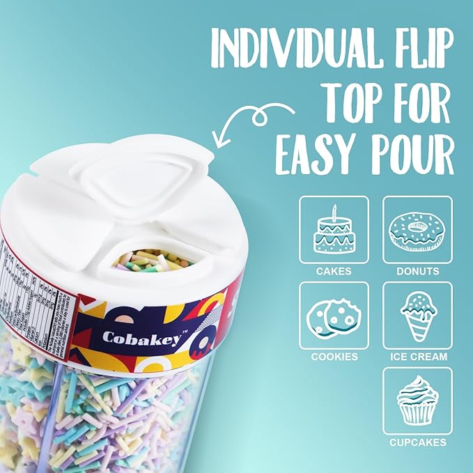 Pastel Sprinkle Mix 4 Cell Edible Macaron Color Jimmies Nonpareils Star Confetti for Cake Decorations Baking Ice Cream Cookies Cupcake Topper 6.5 ounces