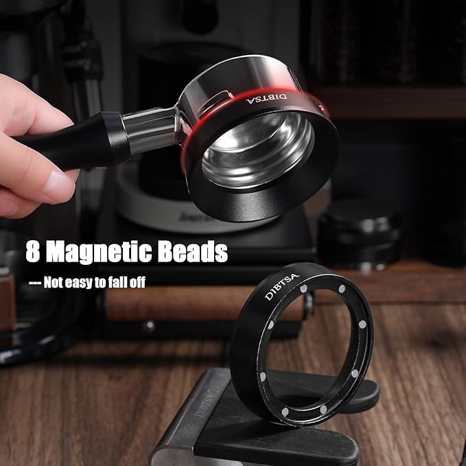Magnetic Espresso Dosing Funnel, Coffee Dosing Ring, Anodized Aluminum with 8 Magnetized Compatible with 58mm Portafilter, Black