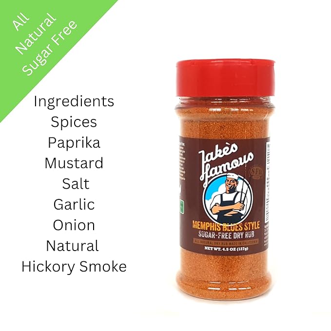 Jake?™s Famous Memphis Rub, BBQ Rub 4.5 Oz, Sugar Free, Gluten Free, Classic Southern Barbecue Seasoning for Chicken, Ribs, Pork, Beef, Seasoning Mix for Grilling Pack of 1