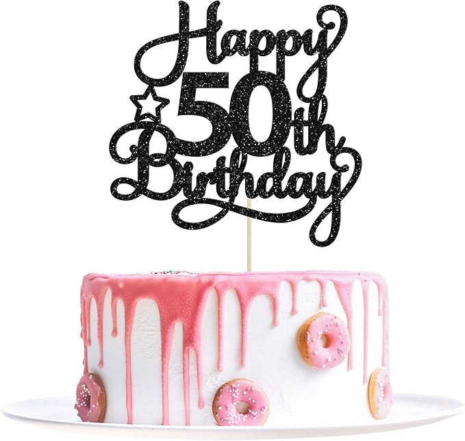 1 Pack Happy 50th Birthday Cake Topper Black Glitter 50 & Fabulous Cheers to 50 Years Old 50th Birthday Cake Pick for Celebrating 50th Birthday Anniversary Party Cake Decorations Supplies