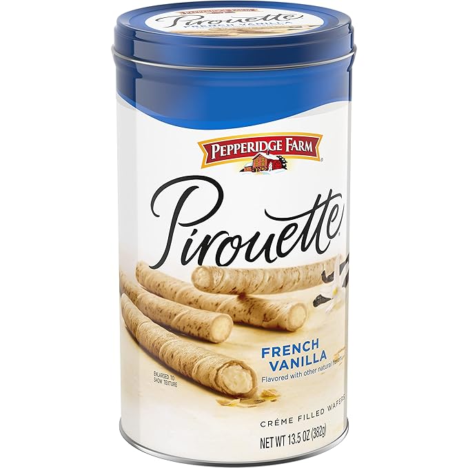 Pepperidge Farm Pirouette Cookies, French Vanilla Flavored Crème Filled Wafers, 13.5 Oz Tin (Pack of 4)