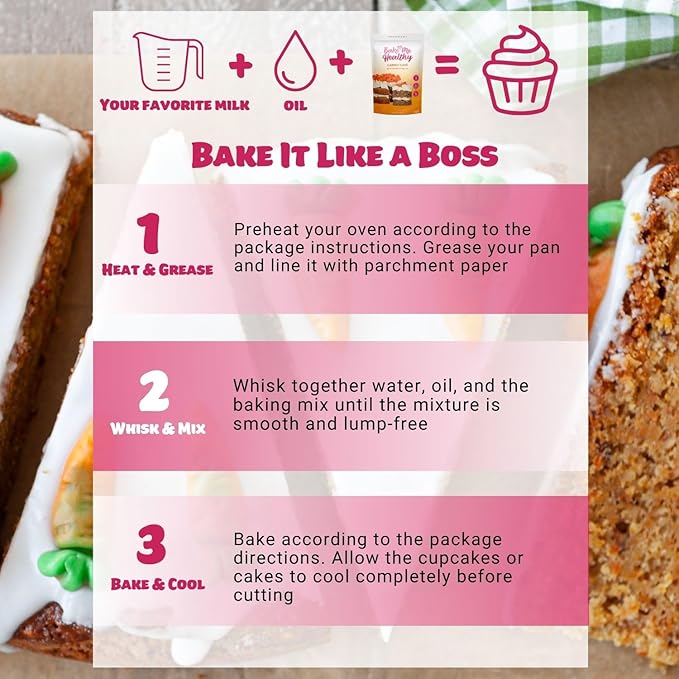 Bake Me Healthy Vegan and Gluten-Free Carrot Cake & Cupcake Mix, 11.9oz (337g) Pack of 2 ??Dairy-Free, Egg-Free, Nut-Free, Plant-Based, Low Sugar, Allergy-Friendly, Easy to Bake, Made with Upcycled Ingredients