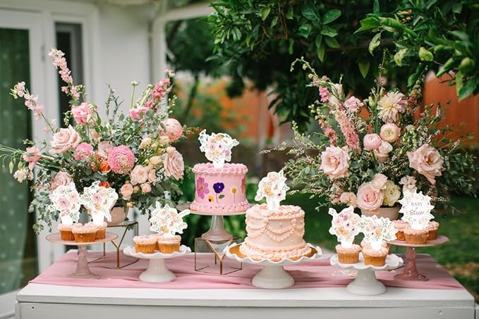 Wildflower Baby in Bloom Cupcake Toppers, Floral Cupcake Toppers for Birthday Party Baby Shower Decorations Supplies.(48PCS)