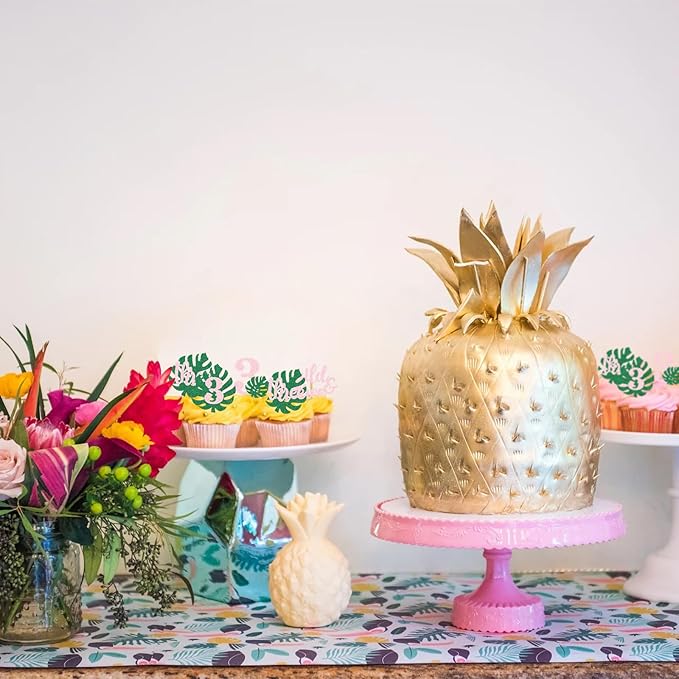 Safari Wild Three Cupcake Topper 3rd Birthday Party Decoration For Girl Jungle Glitter Tropical Leaf Food Picks Pink 3