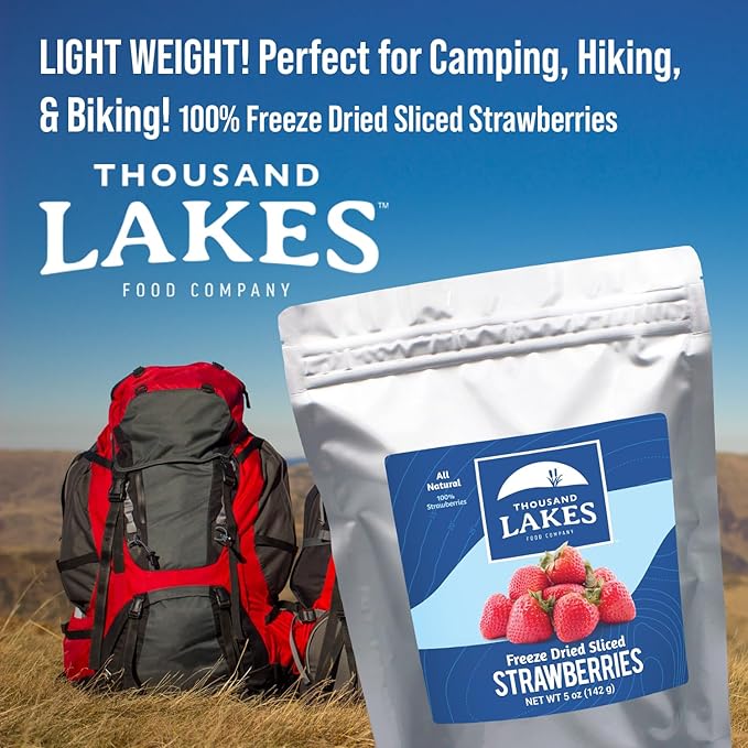 Thousand Lakes Freeze Dried Sliced Strawberries, Premium Fruit - Bulk 5 oz | No Sugar Added | 100% Strawberries