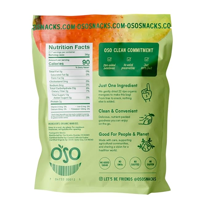Oso Snacks Organic Mango | No Sugar Added | No Preservatives | 100% Fruit | No GMO | Simply Fruit. Simply Delicious.