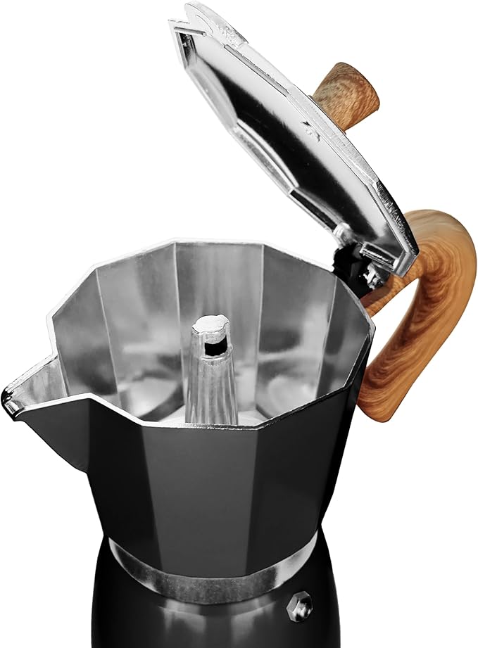 AGOGO Milano Moka Pot, Stovetop Espresso Maker, Greca, Coffee Percolator, Turkish Coffee Maker with Paper Filter 6 Cup Black