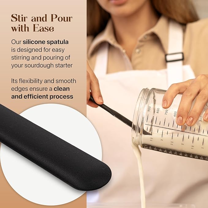 Sourdough Jar Kit, Includes 34 oz Sourdough Starter Jar with Metallic Lid, Silicone Spatula, Feeding Tracker, Extra Thermometer Strips & Breathable Covers ??Sourdough Bread Starter Kit