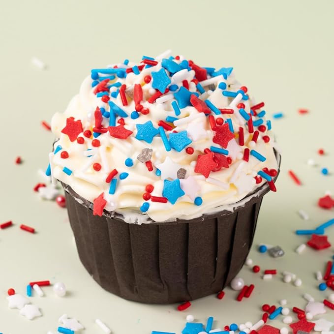 Patriotic Sprinkles 4 Cell Edible Red White and Blue Sprinkle Mix Jimmies Nonpareils Perfect for Cake Decorations Baking Ice Cream Cookies Cupcake Topper 6.5OZ