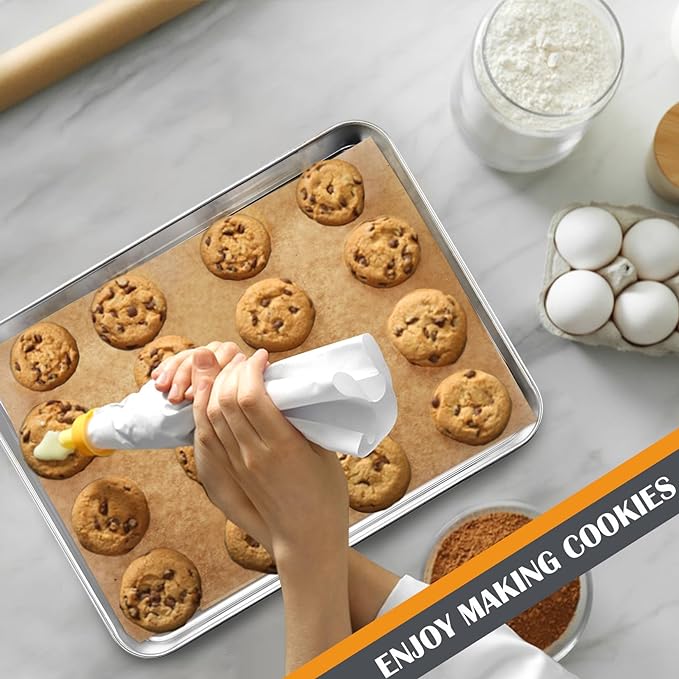2Pcs Baking Sheet Pan Set, Joyfair Stainless Steel Cookie Sheets, Commercial Metal Pans Toaster Oven Tray Bakeware for Jelly Roll/Bread/Bacon, Heavy Gauge, Rust-free & Dishwasher Safe (12.5 Inch)