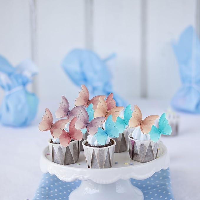 48PCS Edible Butterfly Cupcake Toppers - Edible Wafer Paper Butterfly Cake Decorations for Baby Shower, Birthday, Wedding Parties - Colorful