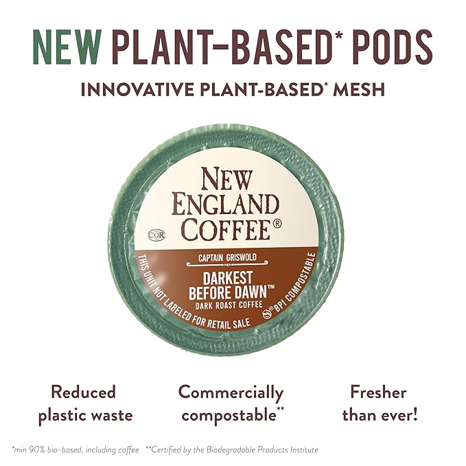 New England Coffee Darkest Before Dawn Dark Roast Single Serve Pods, 10ct Box (Pack of 6)