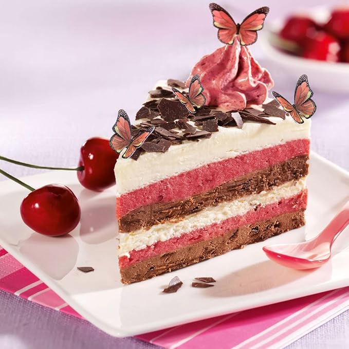 Edible Butterfly Cake Decorations - Edible Butterflies Set of 50Pcs, Edible Wafer Paper Butterflies Cupcake Toppers for Wedding Anniversary Birthday Party Cake Decorations (Light Red)